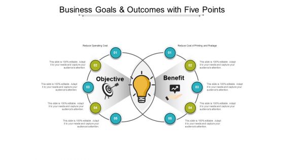 Business Goals And Outcomes With Five Points Ppt PowerPoint Presentation Summary Layout Ideas