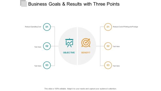 Business Goals And Results With Three Points Ppt PowerPoint Presentation Layouts Grid