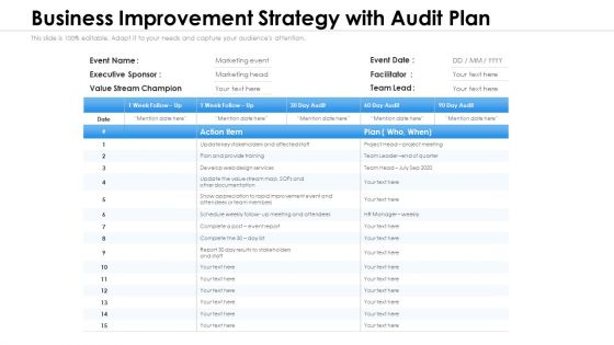 Business Improvement Strategy With Audit Plan Ppt PowerPoint Presentation Summary Diagrams PDF Business Improvement Strategy With Audit Plan Ppt PowerPoint Presentation Summary Diagrams PDF