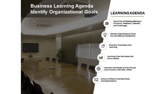 Business Learning Agenda Identify Organizational Goals Ppt PowerPoint Presentation Professional Outfit