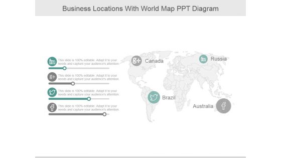 Business Locations With World Map Ppt PowerPoint Presentation Design Ideas