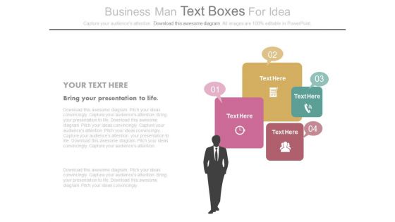 Business Man With Strategic Planning Icons Powerpoint Slides