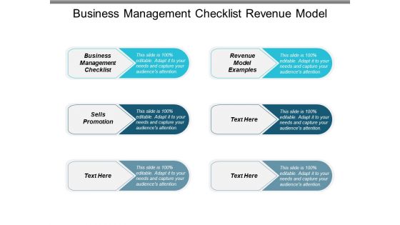 Business Management Checklist Revenue Model Examples Sells Promotion Ppt PowerPoint Presentation Graphics