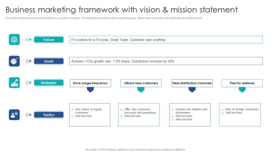 Business Marketing Framework With Vision And Mission Statement Structure PDF