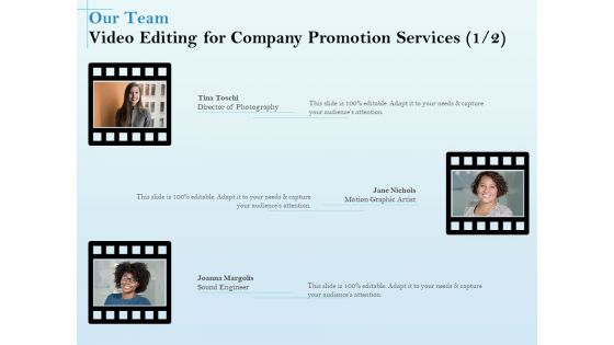Business Marketing Video Making Our Team Editing For Company Promotion Services Brochure PDF