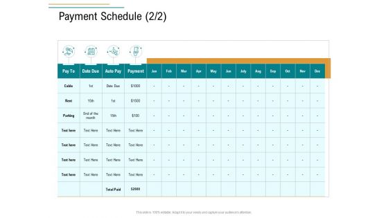 Business Operations Assessment Payment Schedule Rent Ppt Model Slide PDF