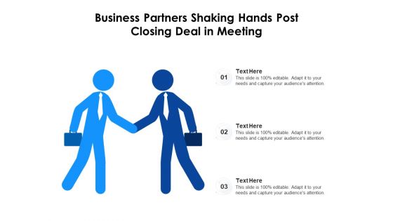 Business Partners Shaking Hands Post Closing Deal In Meeting Ppt PowerPoint Presentation Gallery Slide Portrait PDF