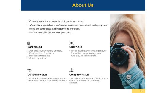 Business Photography Proposal Template Ppt PowerPoint Presentation Complete Deck With Slides