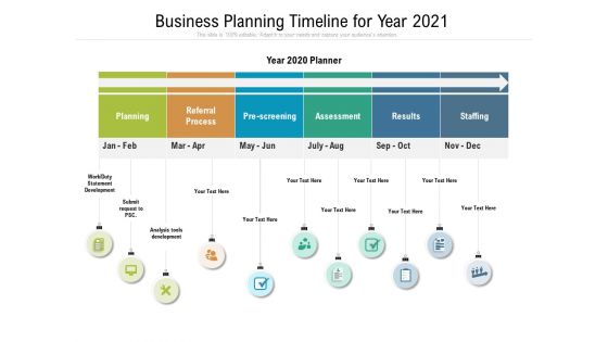 Business Planning Timeline For Year 2021 Ppt PowerPoint Presentation Ideas Objects PDF