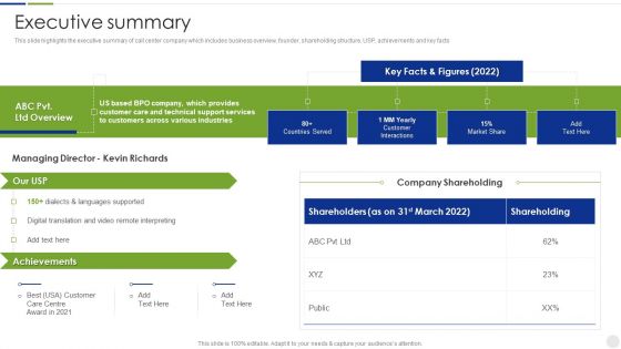 Business Process Outsourcing Company Profile Executive Summary Topics PDF