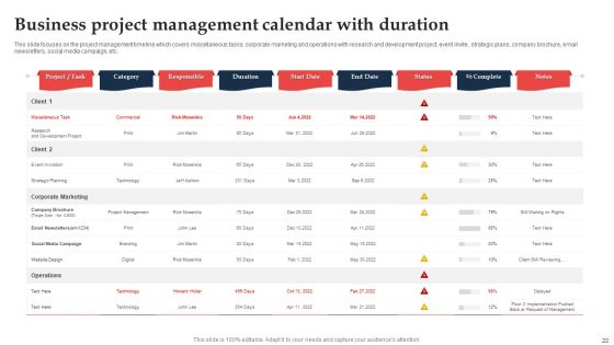 Business Project Management Calendar Ppt PowerPoint Presentation Complete Deck With Slides