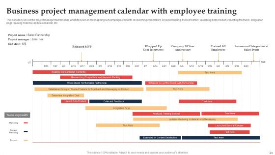 Business Project Management Calendar Ppt PowerPoint Presentation Complete Deck With Slides