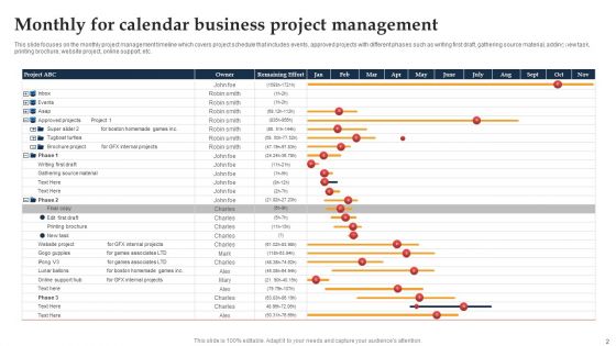 Business Project Management Calendar Ppt PowerPoint Presentation Complete Deck With Slides