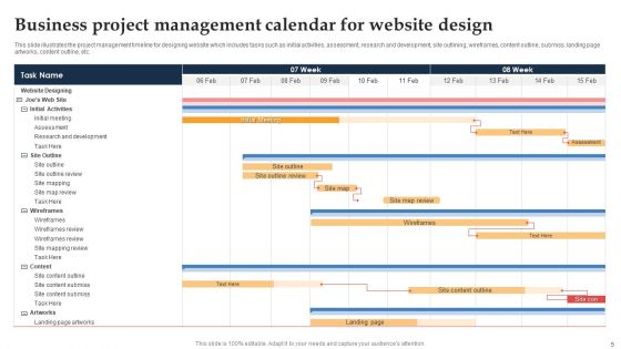 Business Project Management Calendar Ppt PowerPoint Presentation Complete Deck With Slides