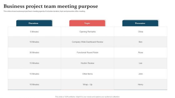 Business Project Team Meeting Purpose Introduction PDF