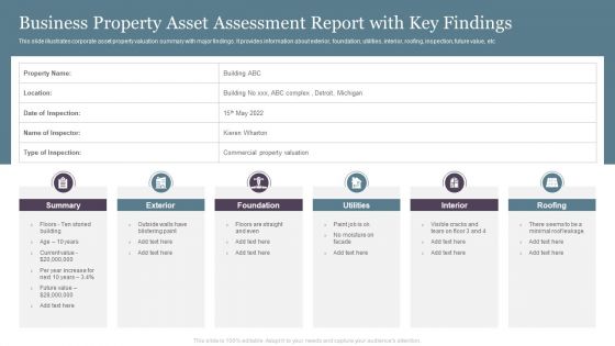 Business Property Asset Assessment Report With Key Findings Information PDF Business Property Asset Assessment Report With Key Findings Information PDF