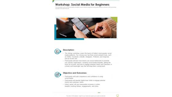 Business Proposal For Successful Workshop Delivery Workshop Social Media For Beginners One Pager Sample Example Document