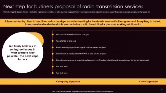 Business Proposal Of Radio Transmission Services Ppt PowerPoint Presentation Complete Deck With Slides