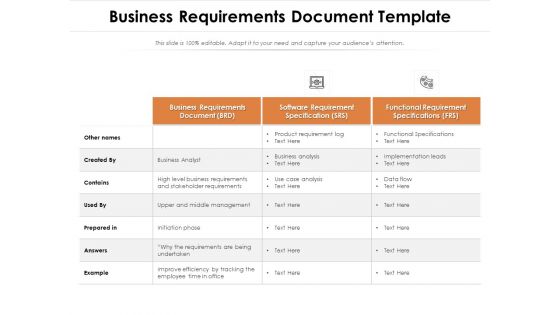 Business Requirements Document Template Ppt PowerPoint Presentation Summary PDF