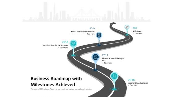 Business Roadmap With Milestones Achieved Ppt PowerPoint Presentation Summary Graphic Tips PDF