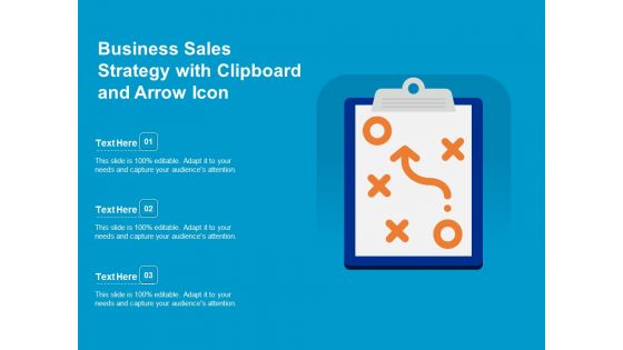 Business Sales Strategy With Clipboard And Arrow Icon Ppt PowerPoint Presentation Pictures Designs Download PDF
