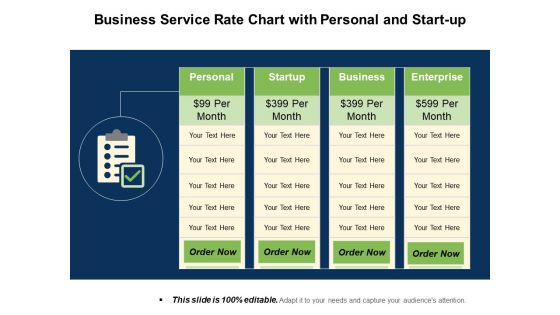 Business Service Rate Chart With Personal And Start Up Ppt PowerPoint Presentation Slides Portfolio PDF
