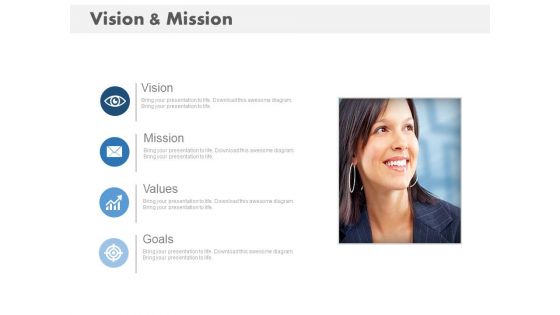 Business Slide For Vision Mission Goal And Values Powerpoint Slides