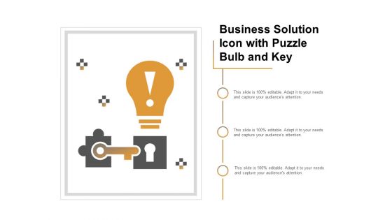 Business Solution Icon With Puzzle Bulb And Key Ppt PowerPoint Presentation Slides Smartart