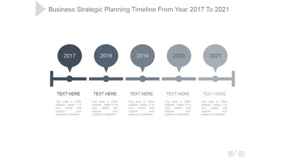Business Strategic Planning Timeline From Year 2017 To 2021 Ppt PowerPoint Presentation Show