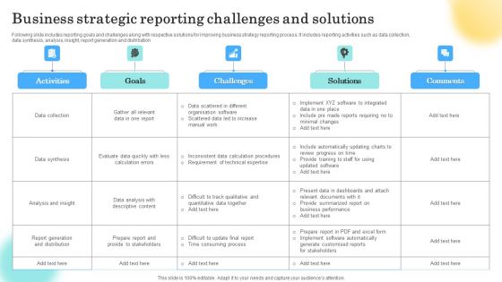 Business Strategic Reporting Challenges And Solutions Brochure PDF
