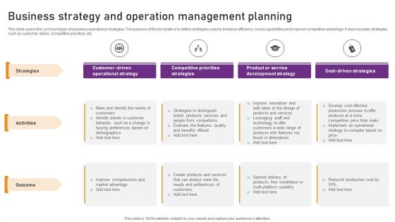 Business Strategy And Operation Management Planning Designs PDF