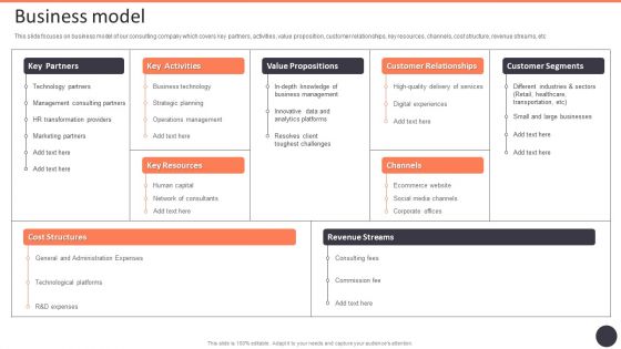 Business Strategy Consulting Solutions Company Outline Business Model Inspiration PDF