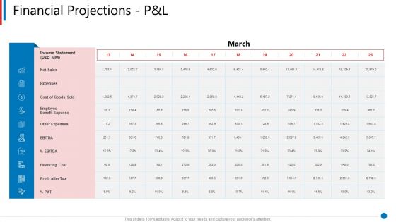 Business Synergies Financial Projections P And L Net Ppt Pictures Model PDF