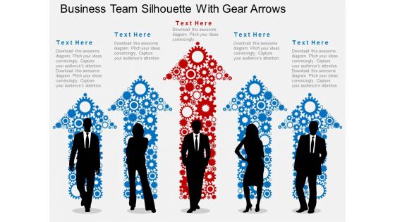 Business Team Silhouette With Gear Arrows Powerpoint Templates