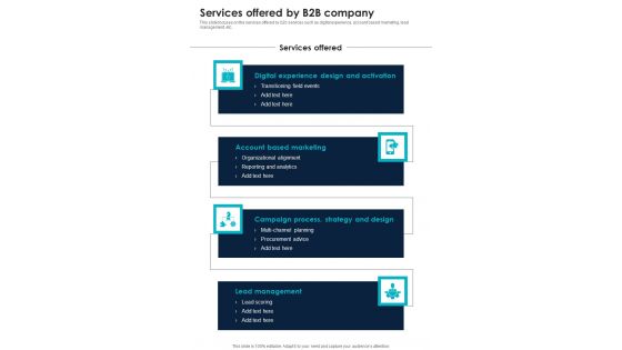 Business To Business Enterprise Services Offered By B2b Company One Pager Sample Example Document