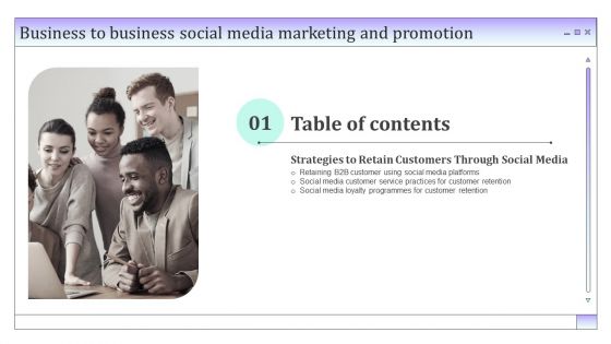 Business To Business Social Media Marketing And Promotion Table Of Contents Inspiration PDF