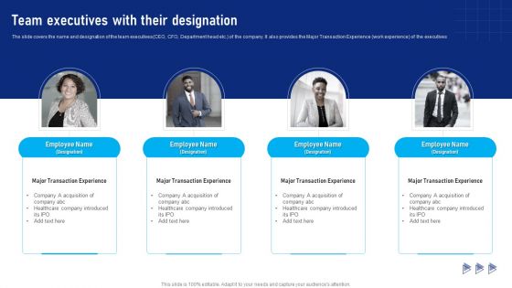 Buy Side Advisory Services In M And A Team Executives With Their Designation Slides PDF