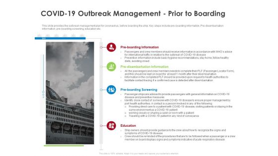COVID 19 Risk Analysis Mitigation Policies Ocean Liner Sector COVID 19 Outbreak Management Prior To Boarding Graphics PDF