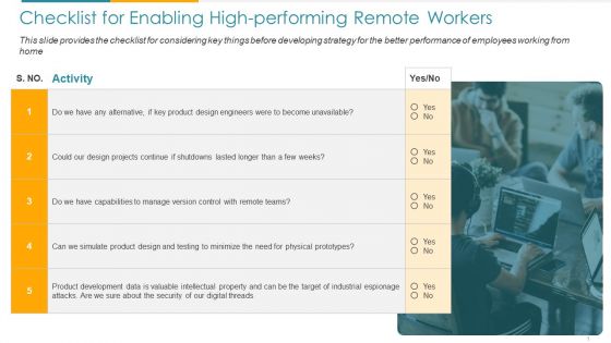 COVID Business Checklist For Enabling High Performing Remote Workers Ppt Pictures Structure PDF