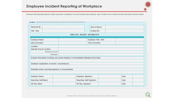 COVID Implications On Manufacturing Business Employee Incident Reporting At Workplace Portrait PDF