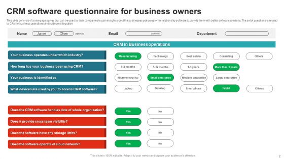 CRM Software Questionnaire Ppt PowerPoint Presentation Complete Deck With Slides Survey