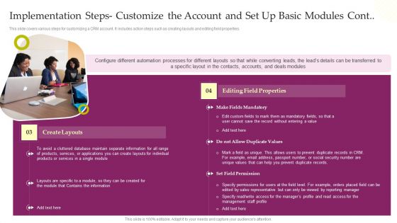 CRM System Deployment Plan Implementation Steps Customize The Account And Set Up Summary PDF