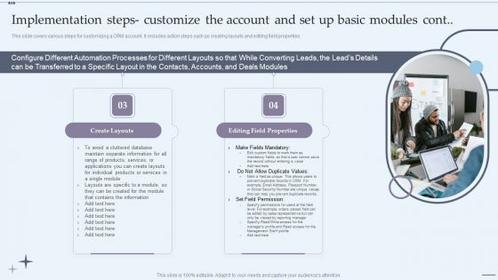 CRM System Implementation Stages Implementation Steps Customize The Account And Set Up Basic Modules Information PDF