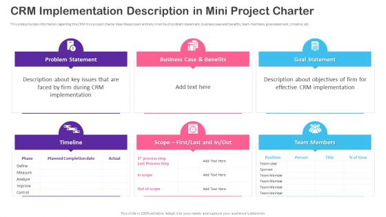 CRM Transformation Toolkit CRM Implementation Description In Mini Project Charter Brochure PDF
