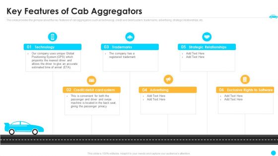 Cab Aggregator Venture Capital Funding Key Features Of Cab Aggregators Mockup PDF