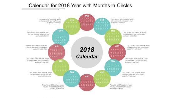Calendar For 2018 Year With Months In Circles Ppt Powerpoint Presentation Infographic Template Graphics Example