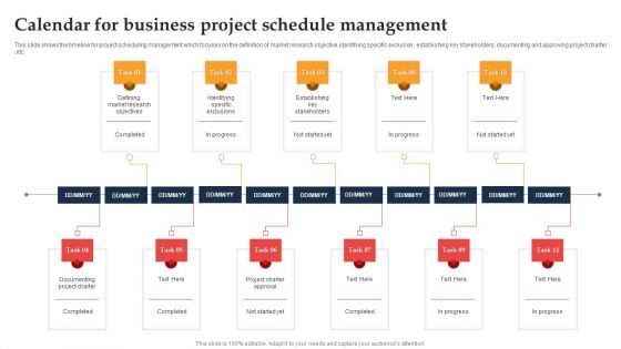 Calendar For Business Project Schedule Management Ppt Model Master Slide PDF