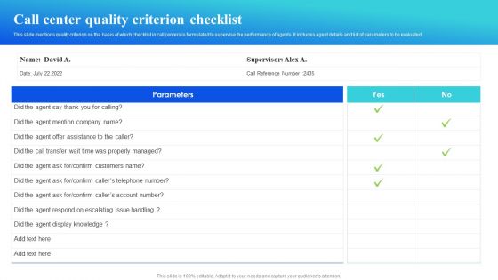 Call Center Quality Criterion Checklist Sample PDF Call Center Quality Criterion Checklist Sample PDF