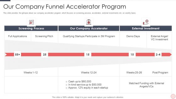 Capital Raising Pitch For Investor Our Company Funnel Accelerator Program Ppt PowerPoint Presentation Gallery Design Templates PDF