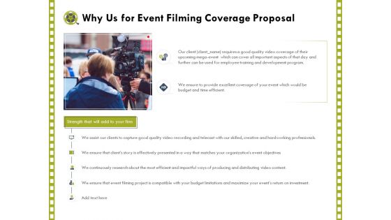 Capture Business Events Why Us For Event Filming Coverage Proposal Ppt Slides Graphics Download PDF Capture Business Events Why Us For Event Filming Coverage Proposal Ppt Slides Graphics Download PDF
